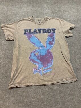 Playboy Graphic Tee Medium Distressed Wash Bunny Logo Y2K Streetwear Shirt 0859